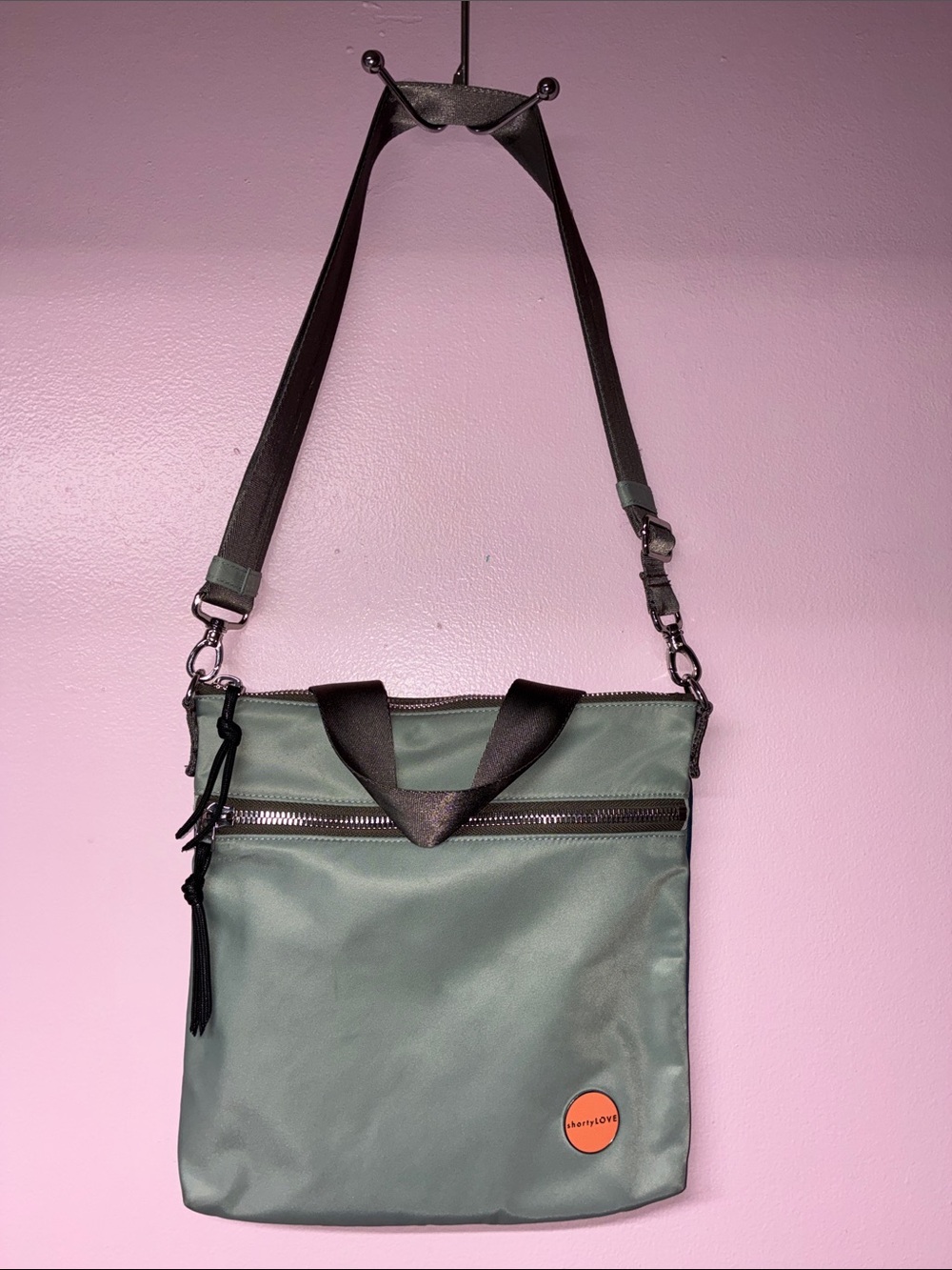 shortyLOVE Greenish grey & teal nylon Crossbody Messenger Bag